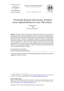 Ownership Structure and Literacy: Evidence Across Spanish Districts in Late 19Th Century