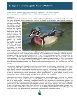 1.3 Impact of Invasive Aquatic Plants on Waterfowl