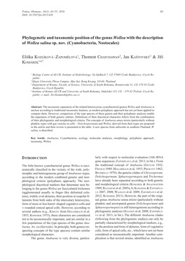 Phylogenetic and Taxonomic Position of the Genus Wollea with the Description of Wollea Salina Sp