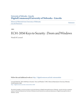 EC81-2056 Keys to Security: Doors and Windows