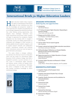 Regional Perspectives on Higher Education in Europe: (ACE) and the Center for International Higher Diversity and Cooperation Education (CIHE) at Boston College