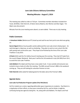 June Lake Citizens Advisory Committee Meeting Minutes