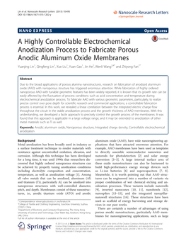 A Highly Controllable Electrochemical Anodization Process to Fabricate