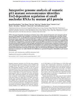 Integrative Genome Analysis of Somatic P53 Mutant Osteosarcomas Identifies Ets2-Dependent Regulation of Small Nucleolar Rnas by Mutant P53 Protein