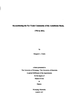 Reconstituting Tbc Fur Trade Community of the Assiniboine Basin