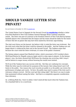 SHOULD YANKEE LETTER STAY PRIVATE? | Page 1