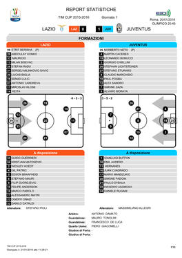 Report Statistiche Lazio Juventus