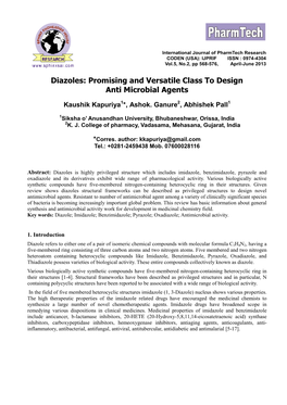 Diazoles: Promising and Versatile Class to Design Anti Microbial Agents