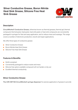 Silver Conductive Grease, Boron Nitride Heat Sink Grease, Silicone Free Heat Sink Grease