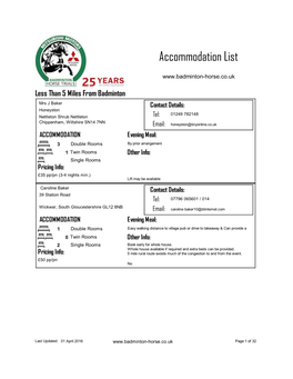 Accommodation List