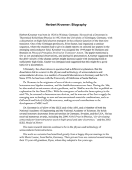 Herbert Kroemer: Biography