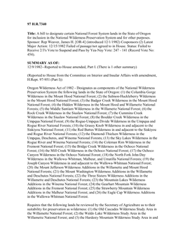 A Bill to Designate Certain National Forest System Lands in the State of Oregon for Inclusion in the National Wilderness Preservation System and for Other Purposes