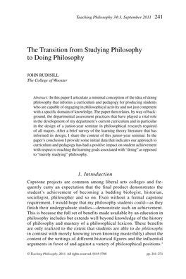 The Transition from Studying Philosophy to Doing Philosophy