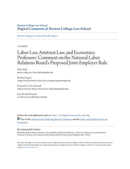 Labor Law, Antitrust Law, and Economics Professors' Comment