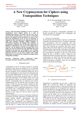 A New Cryptosystem for Ciphers Using Transposition Techniques