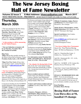 N.J. Boxing Hall of Fame Newsletter March 2017