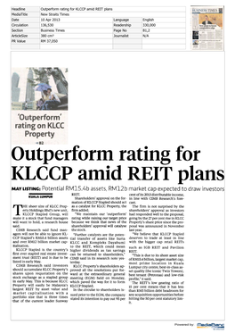 Outperform Rating for KLCCP Amid REIT Plans