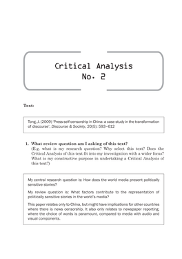 Critical Analysis No. 2