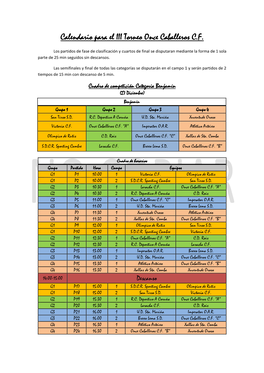 Calendario Para El III Torneo Once Caballeros C.F