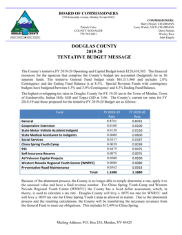 Douglas County 2019-20 Tentative Budget Message