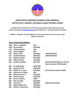 14 Sept 13 Generals and Admirals. List by Services
