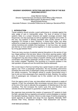 Headway Adherence. Detection and Reduction of the Bus Bunching Effect