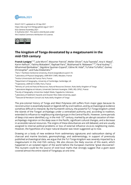 The Kingdom of Tonga Devastated by a Megatsunami in the Mid-15Th Century