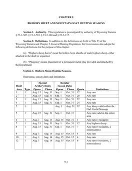 Bighorn Sheep and Mountain Goat Hunting Seasons