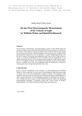 On the First Electromagnetic Measurement of the Velocity of Light by Wilhelm Weber and Rudolf Kohlrausch