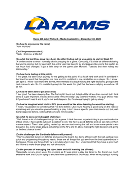 Rams QB John Wolford – Media Availability – December 30, 2020