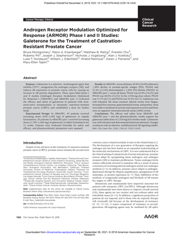 Galeterone for the Treatment of Castration- Resistant Prostate Cancer Bruce Montgomery1, Mario A