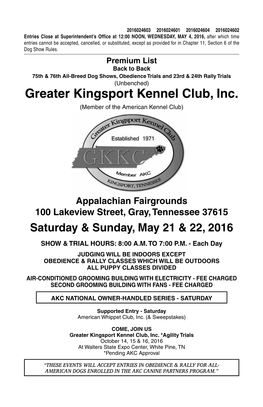 Greater Kingsport Kennel Club, Inc. (Member of the American Kennel Club)