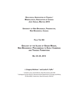 Geology of the Island of Grand Manan, New Brunswick: Precambrian to Early Cambrian and Triassic Formations