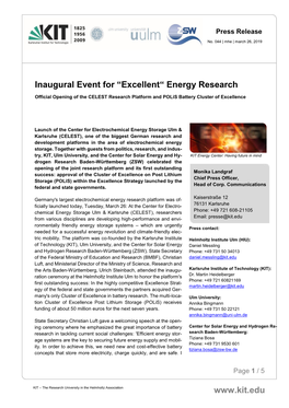Inaugural Event for “Excellent“ Energy Research