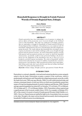 Household Responses to Drought in Fentale Pastoral Woreda of Oromia Regional State, Ethiopia