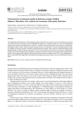 Ultrastructure of Antennal Sensilla in Hydrotaea Armipes (Fallén) (Diptera: Muscidae): New Evidence for Taxonomy of the Genus Hydrotaea