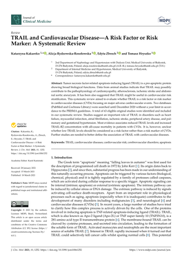 TRAIL and Cardiovascular Disease—A Risk Factor Or Risk Marker: a Systematic Review