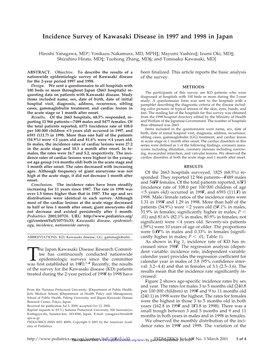 Incidence Survey of Kawasaki Disease in 1997 and 1998 in Japan