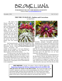 BROMELI ANA PUBLISHED by the NEW YORK BROMELIAD SOCIETY1 (Visit Our Website