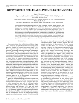 Dictyostelid Cellular Slime Molds from Caves