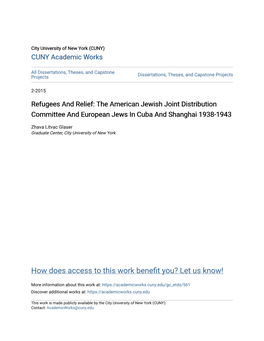 Refugees and Relief: the American Jewish Joint Distribution Committee and European Jews in Cuba and Shanghai 1938-1943