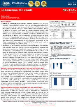 Indonesian Toll Roads NEUTRAL (Unchanged)