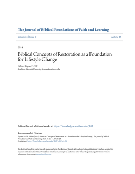 Biblical Concepts of Restoration As a Foundation for Lifestyle Change Lillian Tryon, D.N.P