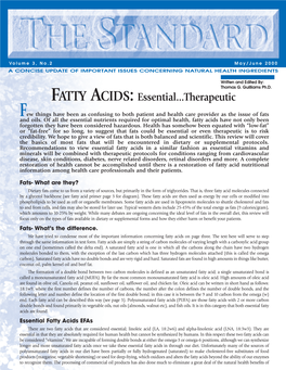 Fatty Acids: Essential…Therapeutic