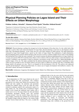 Physical Planning Policies on Lagos Island and Their Effects on Urban Morphology