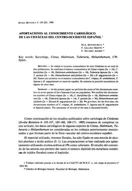 Aportaciones Al Conocimiento Cariológico De Las Cistáceas Del Centro-Occidente Español 1