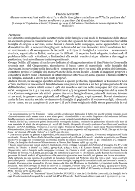 Franca Leverotti Alcune Osservazioni Sulle Strutture Delle Famiglie Contadine Nell'italia Padana Del Basso Medioevo a Partire Dal Famulato