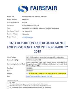 D2.1 Report on Fair Requirements for Persistence and Interoperability 2019