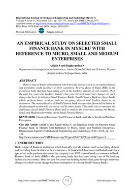 An Empirical Study on Selected Small Finance Bank in Mysuru with Reference to Micro, Small and Medium Enterprises