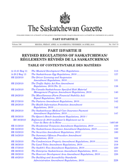 THE SASKATCHEWAN GAZETTE, APRIL 16, 2010 111 the Saskatchewan Gazette
